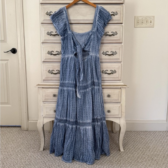 American Eagle Blue Boho Cotton Pocketed Midi Dress - Picture 3 of 6